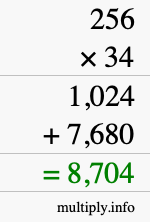 How to calculate 256 times 34 using long multiplication How to calculate 256 times 34 using long multiplication