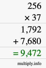 How to calculate 256 times 37 using long multiplication
