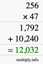 How to calculate 256 times 47 using long multiplication