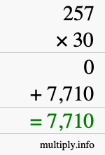 How to calculate 257 times 30 using long multiplication