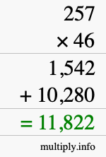 How to calculate 257 times 46 using long multiplication