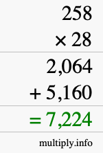 How to calculate 258 times 28 using long multiplication How to calculate 258 times 28 using long multiplication