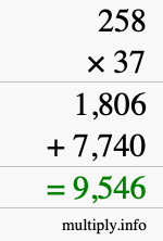 How to calculate 258 times 37 using long multiplication