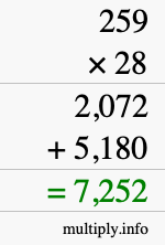 How to calculate 259 times 28 using long multiplication How to calculate 259 times 28 using long multiplication