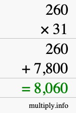 How to calculate 260 times 31 using long multiplication How to calculate 260 times 31 using long multiplication
