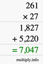 How to calculate 261 times 27 using long multiplication