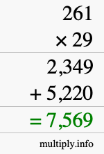 How to calculate 261 times 29 using long multiplication