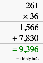 How to calculate 261 times 36 using long multiplication How to calculate 261 times 36 using long multiplication