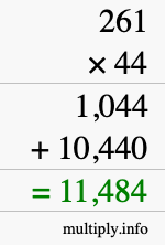 How to calculate 261 times 44 using long multiplication