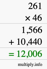 How to calculate 261 times 46 using long multiplication