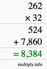 How to calculate 262 times 32 using long multiplication How to calculate 262 times 32 using long multiplication