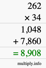 How to calculate 262 times 34 using long multiplication How to calculate 262 times 34 using long multiplication