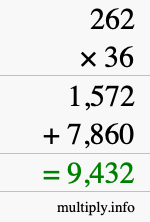 How to calculate 262 times 36 using long multiplication How to calculate 262 times 36 using long multiplication