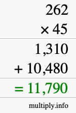 How to calculate 262 times 45 using long multiplication How to calculate 262 times 45 using long multiplication