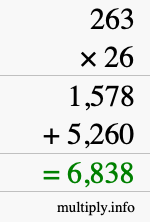 How to calculate 263 times 26 using long multiplication