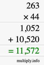 How to calculate 263 times 44 using long multiplication