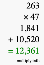 How to calculate 263 times 47 using long multiplication