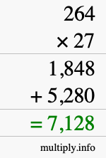 How to calculate 264 times 27 using long multiplication