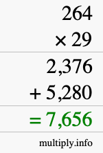 How to calculate 264 times 29 using long multiplication