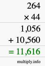 How to calculate 264 times 44 using long multiplication