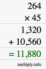 How to calculate 264 times 45 using long multiplication