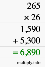 How to calculate 265 times 26 using long multiplication