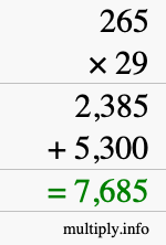 How to calculate 265 times 29 using long multiplication