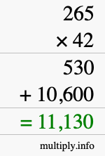 How to calculate 265 times 42 using long multiplication