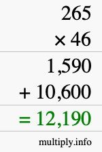 How to calculate 265 times 46 using long multiplication