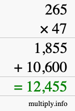 How to calculate 265 times 47 using long multiplication
