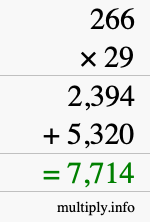 How to calculate 266 times 29 using long multiplication