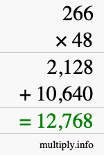 How to calculate 266 times 48 using long multiplication