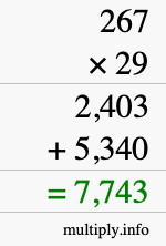 How to calculate 267 times 29 using long multiplication
