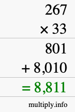 How to calculate 267 times 33 using long multiplication