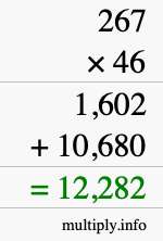 How to calculate 267 times 46 using long multiplication