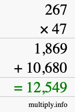 How to calculate 267 times 47 using long multiplication