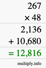How to calculate 267 times 48 using long multiplication