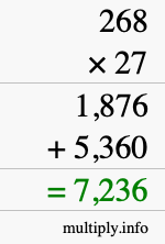 How to calculate 268 times 27 using long multiplication