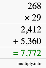 How to calculate 268 times 29 using long multiplication