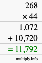 How to calculate 268 times 44 using long multiplication