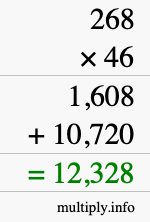 How to calculate 268 times 46 using long multiplication