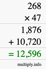 How to calculate 268 times 47 using long multiplication