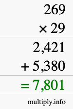 How to calculate 269 times 29 using long multiplication