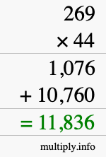 How to calculate 269 times 44 using long multiplication How to calculate 269 times 44 using long multiplication