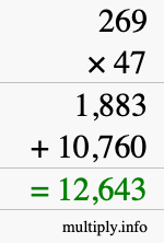 How to calculate 269 times 47 using long multiplication