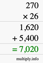 How to calculate 270 times 26 using long multiplication