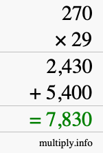 How to calculate 270 times 29 using long multiplication