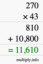 How to calculate 270 times 43 using long multiplication