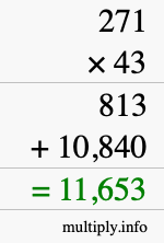 How to calculate 271 times 43 using long multiplication