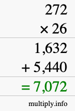 How to calculate 272 times 26 using long multiplication